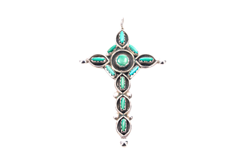 Zuni Sterling Silver 925 Turquoise Cross Charm Pendant