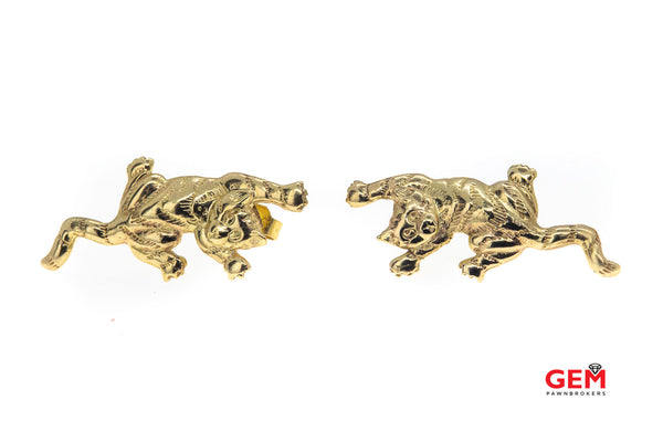 JJ Jonette Climbing Kitty Cat Animal Lovers 14K Yellow 585 Gold Pair Earrings