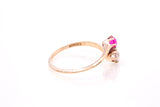 Antique Diamond & Pink Sapphire Bypass Moi Et Toi 14k 585 Yellow Gold Ring Size 5.5