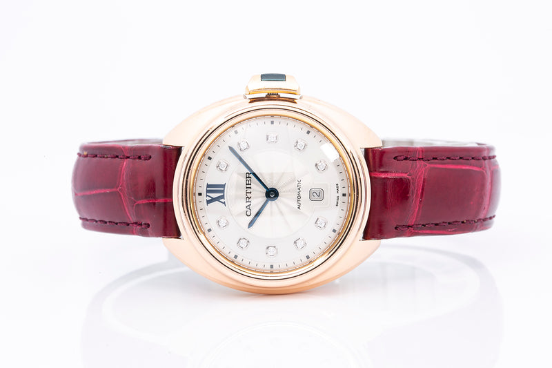 Cartier Cle De 3947 32mm 18kt 750 Rose Gold Diamond Dial Watch WJCL0031