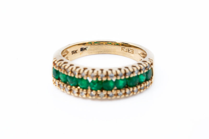EFFY Emerald & Diamond Triple Row 14k 585 Yellow Gold Band Ring Size 6.5