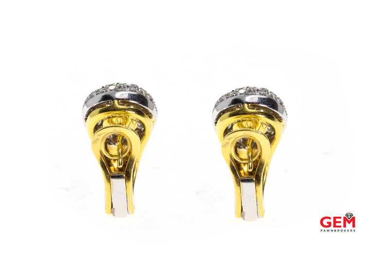 De Lazzari 18k 750 White Yellow Gold Bombe Diamond Earrings Designer Italy