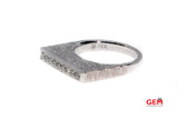 Brushed Bark Finish Flat Top Diamond Band 18K 750 White Gold Tall Ring Size 6