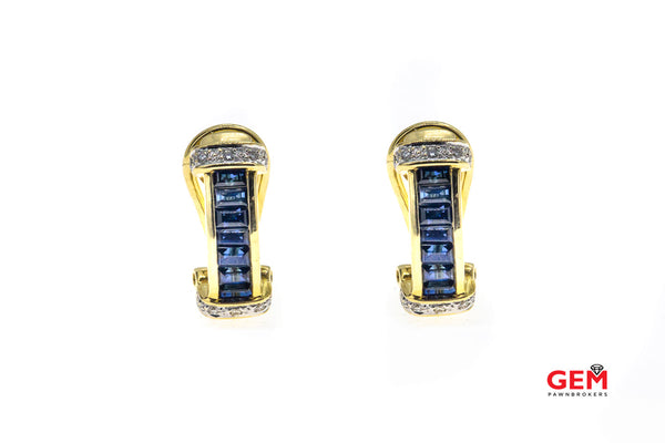 LeVian 18k Yellow 750 Gold Natural Blue Sapphire & Diamond Pair Earring
