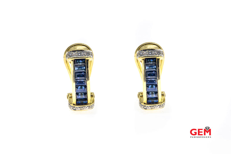 LeVian 18k Yellow 750 Gold Natural Blue Sapphire & Diamond Pair Earring