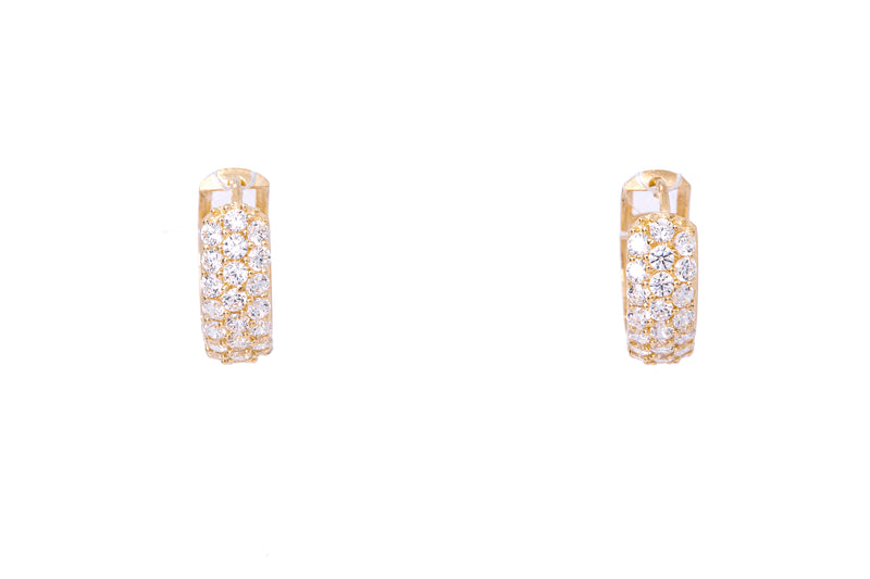 Cubic Zirconia Pave Small Huggie Hoops 14K 585 Yellow Gold Pair of Earrings
