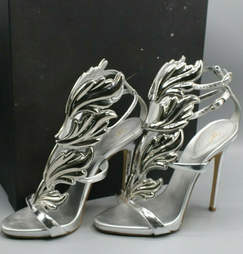 Giuseppe Zanotti Cruel Wing Metallic Silver Sandals Size 37.5 EUR/7 US