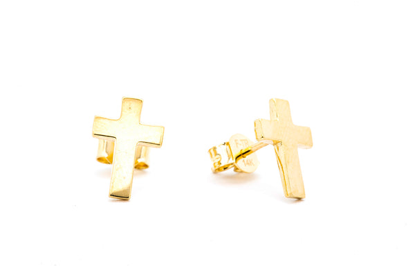 Plain Cross Religious Blank Stud Earrings 14k 585 Yellow Gold