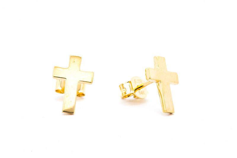 Plain Cross Religious Blank Stud Earrings 14k 585 Yellow Gold