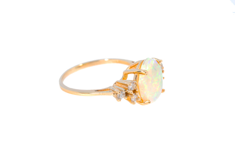 Vintage Opal Diamond Cluster Cocktail Ring 14k 585 Size 5