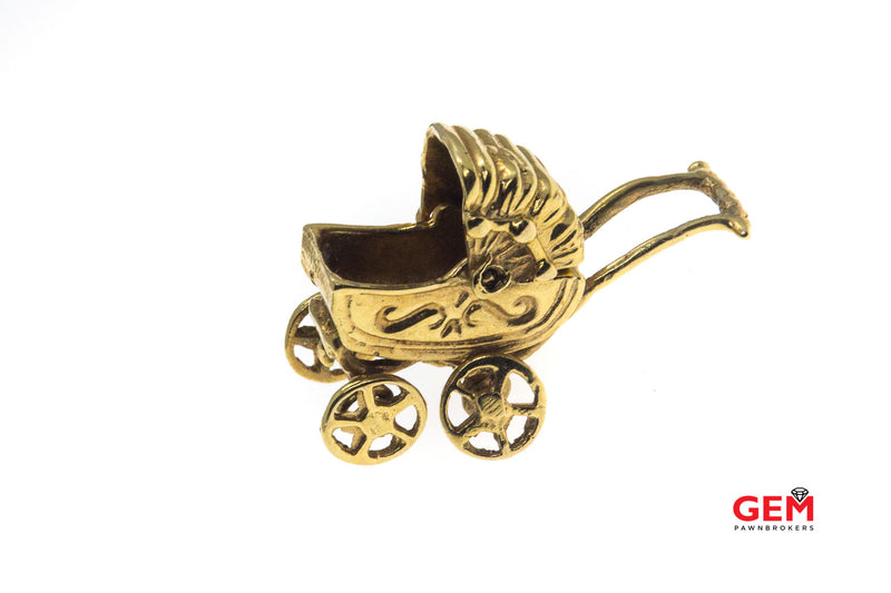 Antique Moveable Parts Baby Carriage Stroller 14k 585 Charm Pendant