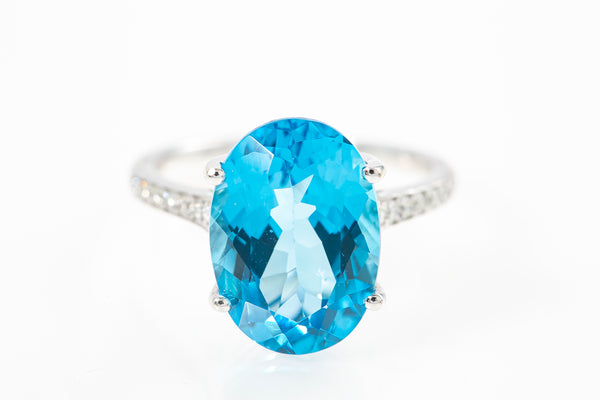 Effy Ocean Blue Topaz Diamond 14k 585 White Gold Cocktail