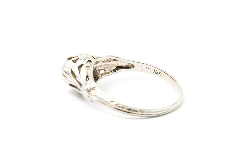 Antique Art Deco Diamond Solitaire 18k 750 White Gold Wedding Ring Size 6.5