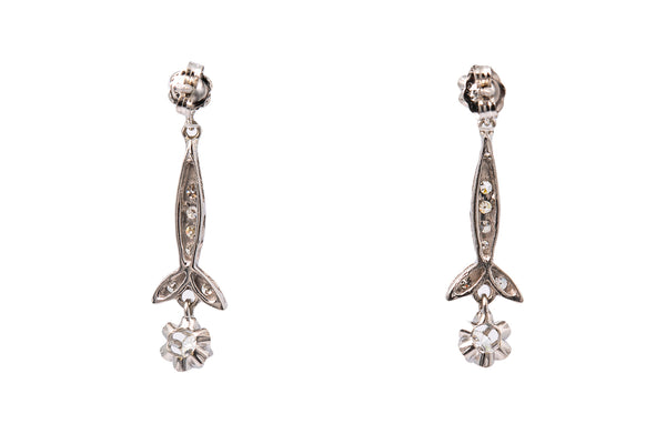 Antique Art Deco 14k 585 White Gold Drop Diamond 14k 585 White Gold Earrings