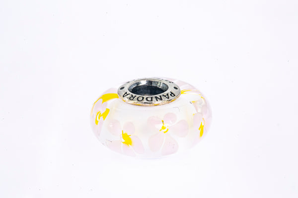 Pandora Pink Flower Murano Glass Sterling Silver 925 Bead Charm