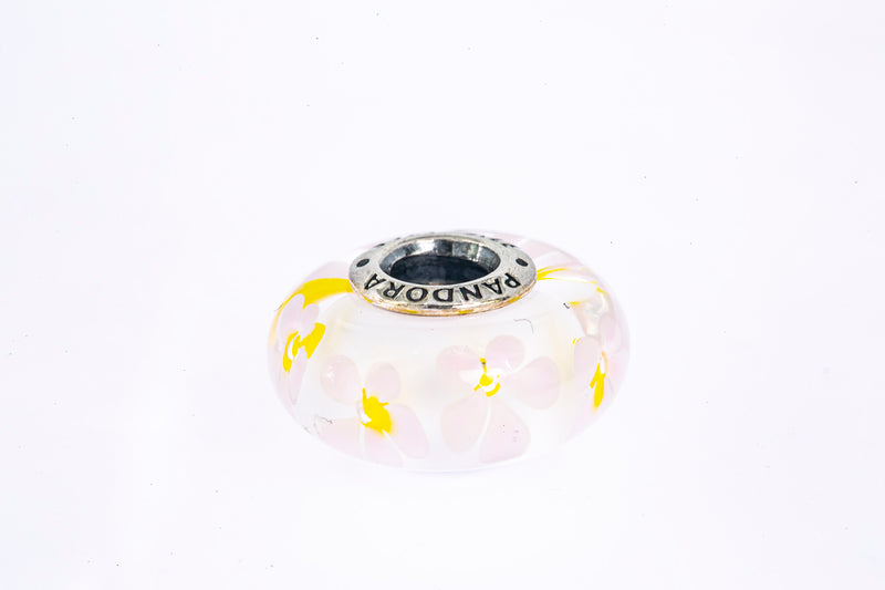 Pandora Pink Flower Murano Glass Sterling Silver 925 Bead Charm