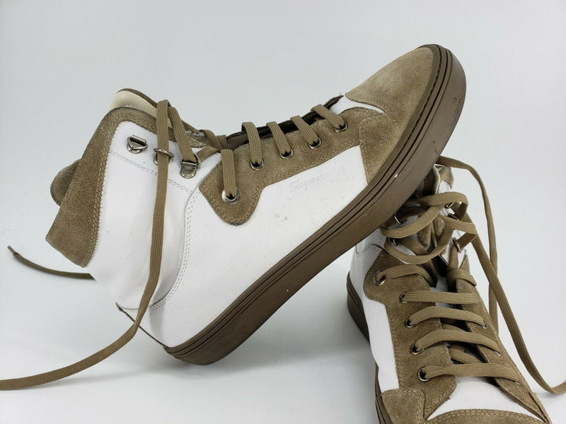Salvatore Ferragamo High Top Sneakers Tan Suede/White Womens Size 9.5