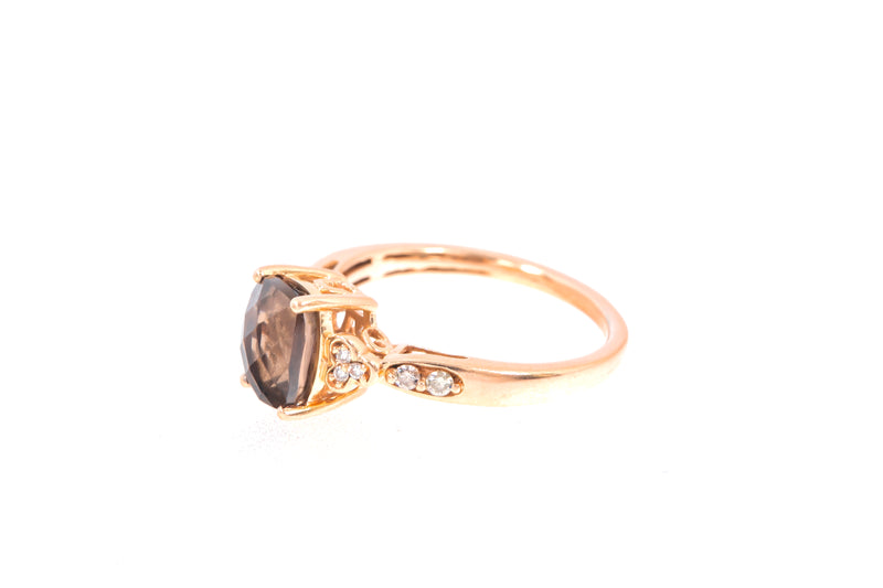 LeVian Smoky Quartz 14k 585 Rose Gold Diamond Ring Size 6.5