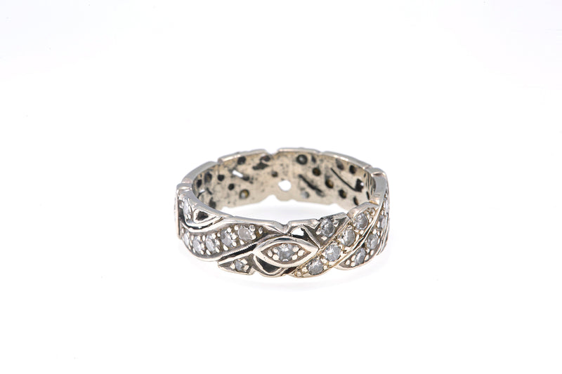 Antique Diamond Art Deco Endless Eternity Wedding Band Ring 14k 585 White Gold Size 7