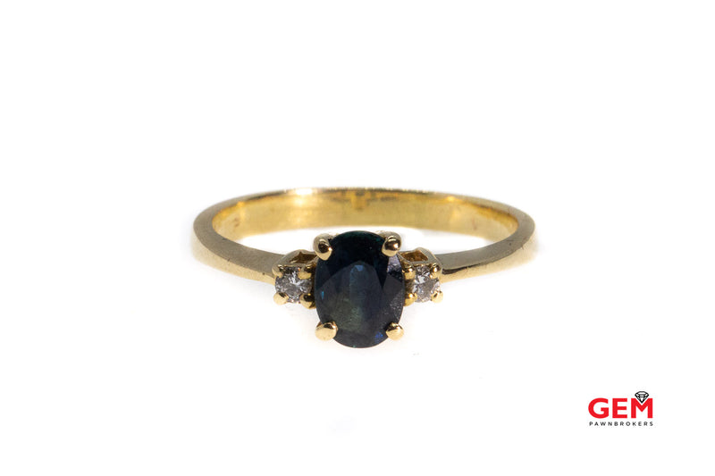 Angara Oval Three Stone Natural Teal Montana Sapphire & Diamond Accent 14K 585 Yellow Gold Ring Size 7 3/4