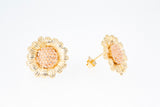 Sunflower Flower 14k 585 Yellow & Rose Solid Gold Stud Earrings