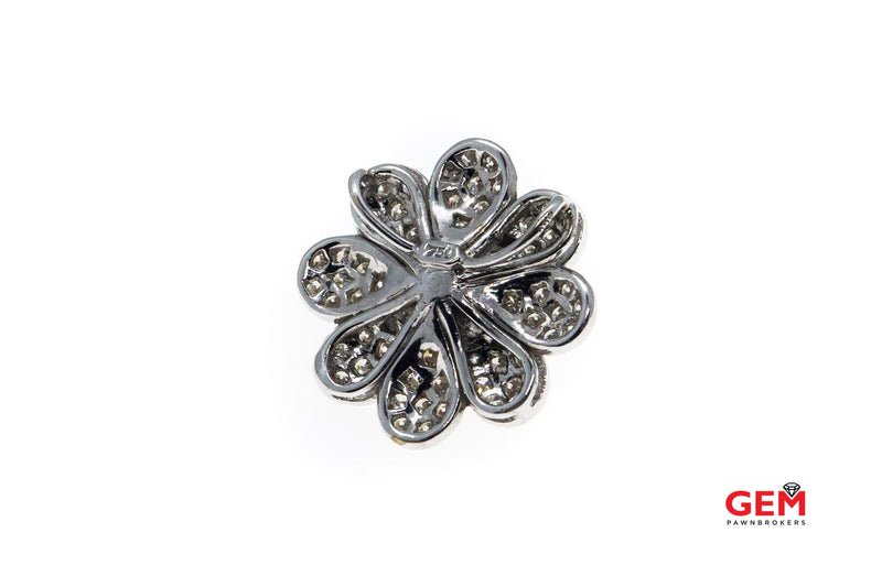 Diamond Petals & Pearl Floral Flower 18k 750 White Gold Charm Pendant