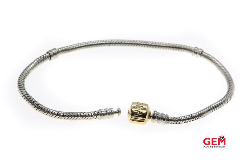 ALE Pandora Snake Bracelet Solid 925 Sterling Silver & 14K 585 Yellow Gold Clasp Lock 8" Bracelet