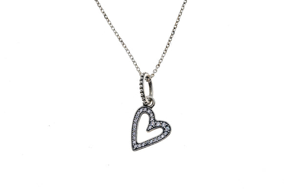 Pandora ALE Cubic Zirconia Heart Line Pendant 925 Sterling Silver Necklace 20"