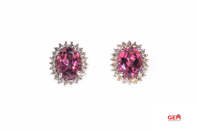 JCR John C Rinker Natural Pink Garnet & Diamond 14K 585 White Gold Earrings