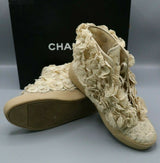 Chanel Camellia Flower Mesh Lace Beige Clair Hi Top Sneakers Size 38.5/8