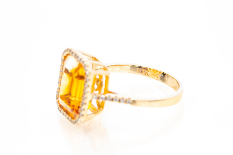 Effy Citrine & Diamond Halo 14k 585 Yellow Gold Cocktail Gemstone Ring Size 7