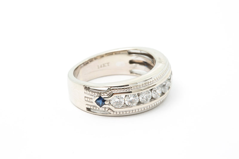 Vera Wang Love Collection Men's 1ctw Diamond Sapphire Wedding Band Ring Retail $2500
