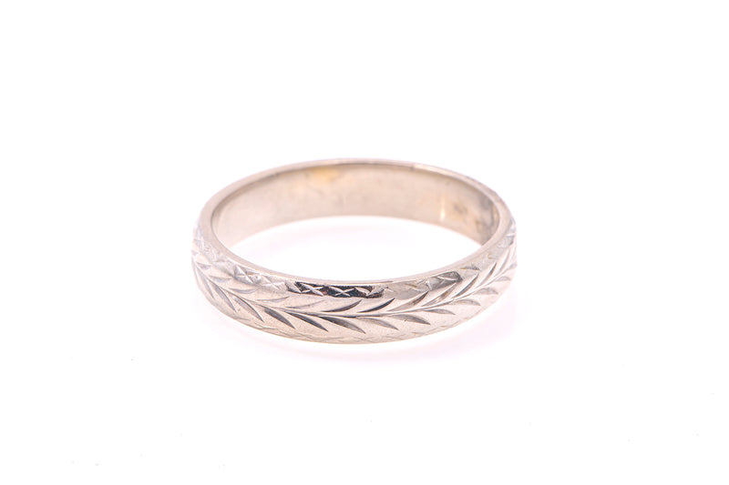 Vintage Chevron Herringbone Pattern 14k 585 White Gold Band Ring Size 6