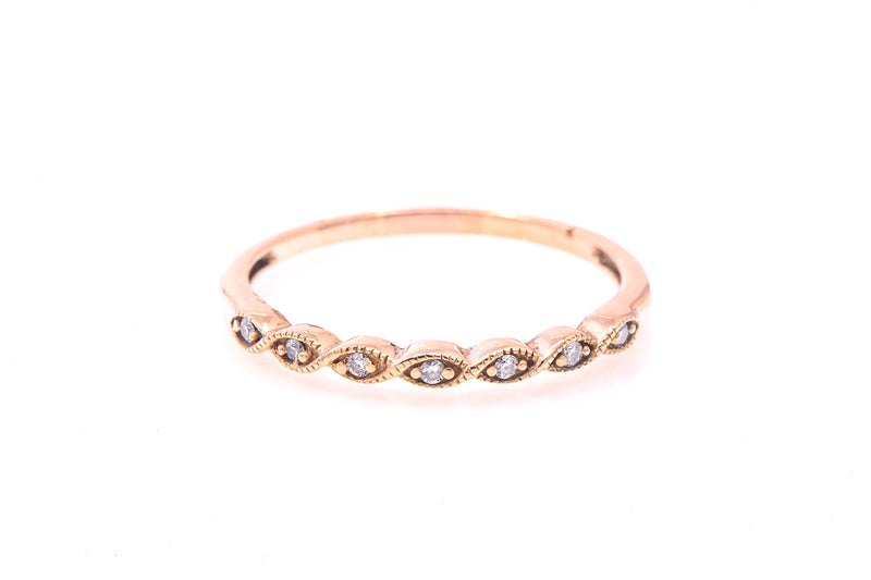 Twisted Rope Diamond Ribbon 14k 585 Rose Gold Stackable Band Ring Size 8