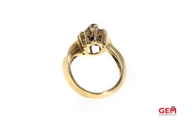 Natural Pink Marquise Sapphire & Diamond Halo Accent Cluster 14K 585 Yellow Gold Cocktail Ring Size 4 1/4