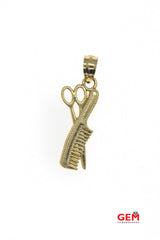 Barber HairStylist Comb Sissor Charm Pendant 14Kt Yellow Gold 585