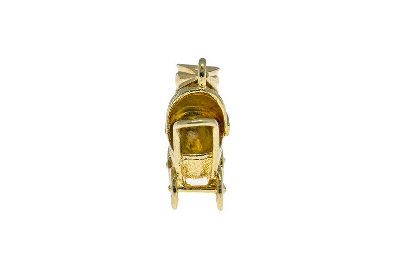 Vintage Baby Carriage Stroller Charm 14K 585 Yellow Gold Pendant