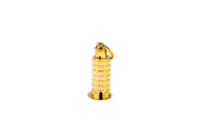 Italy Leaning Tower of Pisa Monument Charm 18K 750 Yellow Gold Drop Pendant