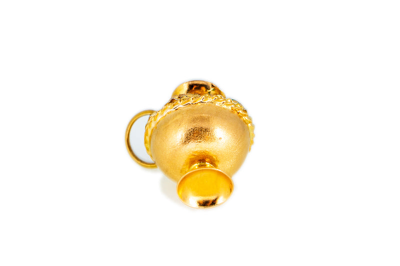 Green Cabochon Stone Centerpiece Vase 18K 750 Yellow & White Gold Charm