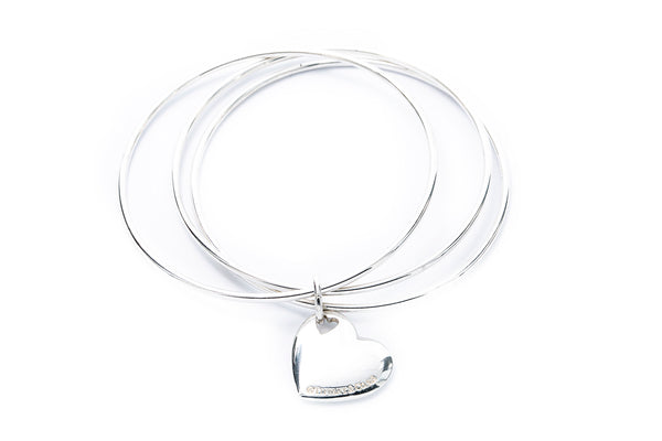 Tiffany & Co Stencil Triple Three Bangle Heart Charm Bangle Bracelet