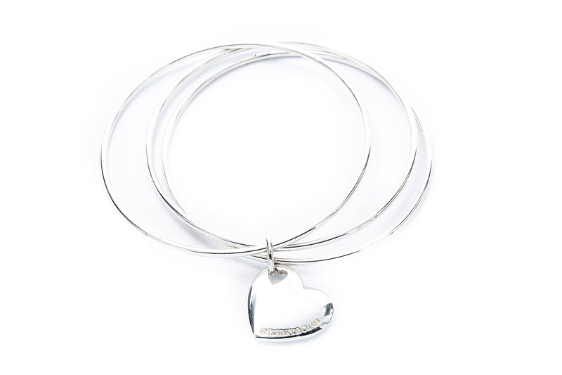 Tiffany & Co Stencil Triple Three Bangle Heart Charm Bangle Bracelet