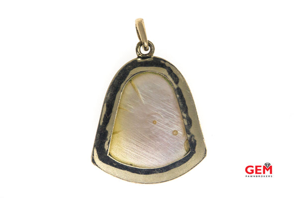 Mother Of Pearl Carved Virgin Mother Saint Mary Head Religious Drop Charm 10K 417 Yellow Gold Pendant