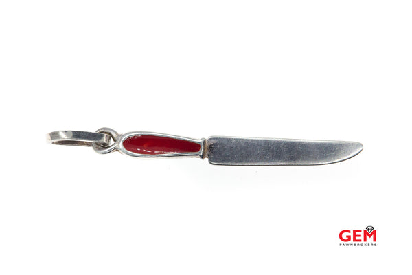 Italian Arezzo Green & Red Enamel Butter Knife Charm 925 Sterling Silver Chef Pendant