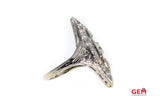 Antique Art Deco Diamond Cocktail Navette Ring 18kt White Gold 750 Size 6