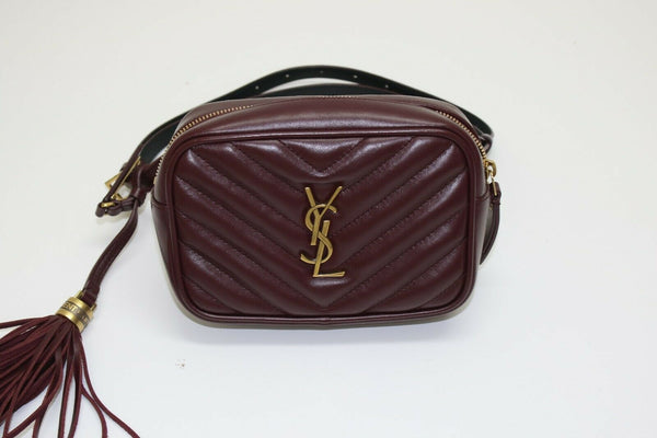 YVES SAINT LAURENT Calfskin Quilted Chevron Lou Leather Belt Dark Legion Red Bag