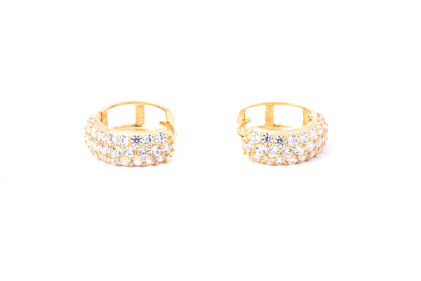 Cubic Zirconia Pave Small Huggie Hoops 14K 585 Yellow Gold Pair of Earrings