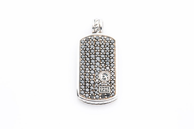 David Yurman Black Diamond Pave Sterling Silver 925 Dog Tag Charm Pendant