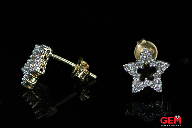 Diamond Pave Shooting Star Studs 14K 585 Yellow & White Gold Cutoff Earrings