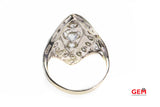 Antique Art Deco Diamond Cocktail Navette Ring 18kt White Gold 750 Size 6