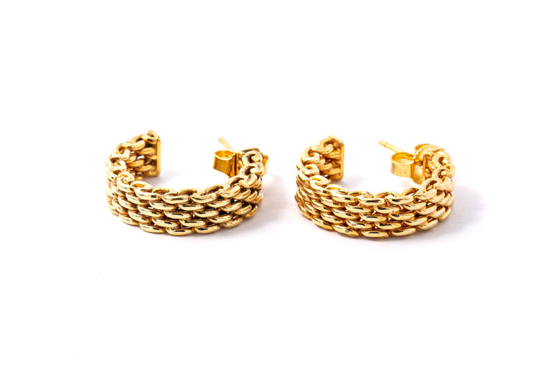 Tiffany & Co Woven Somerset Hoop Huggies 18K 750 Yellow Gold Pair of Earrings